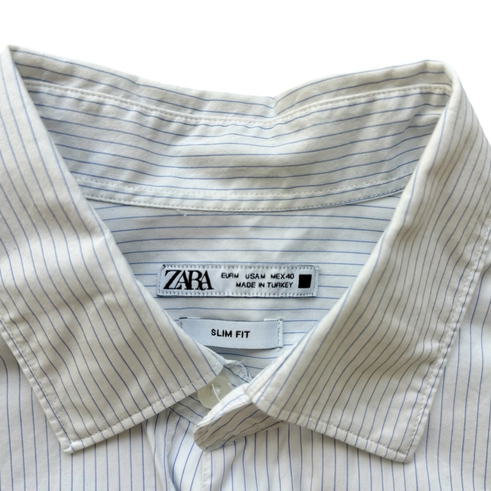 Zara Man Slim Fit Striped Dressy Shirt, Light Blue, Size M - Picture 4 of 5